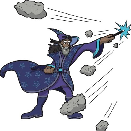 Prospero wand against rocks